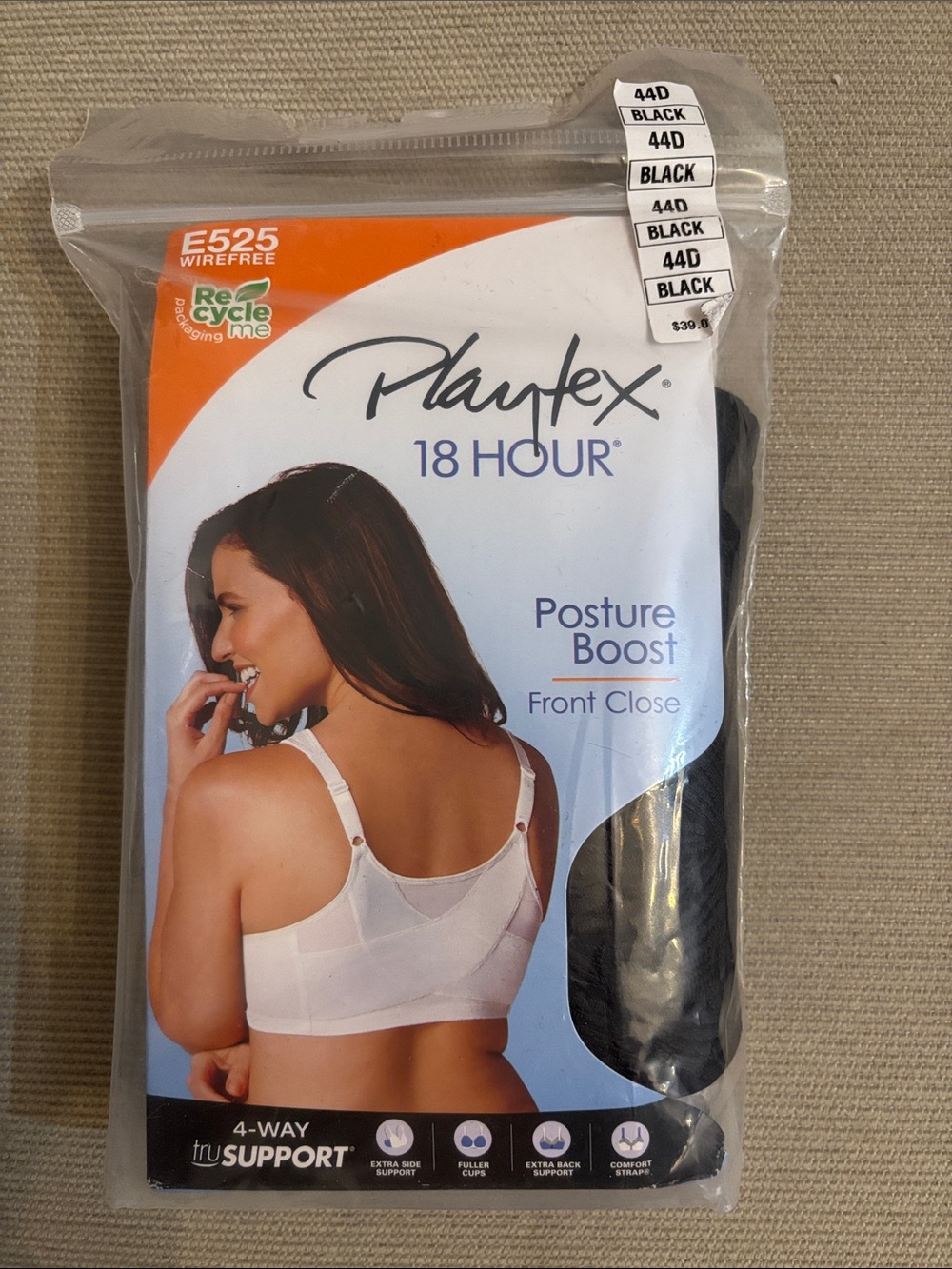 Playtex 18 Hour Posture Boost Front-Close Bra - Black